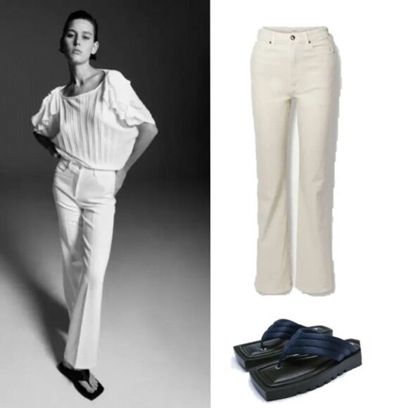 Zara Crop White Ruffle Drop Sleeve Pleated Soft Girl Top Blouse Size S - Picture 4 of 14